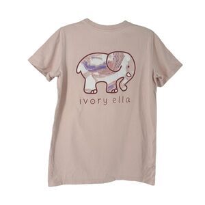 Ivory Ella T Shirt Size XS Short Sleeve Pink Elephant Pocket Tee Preppy Casual